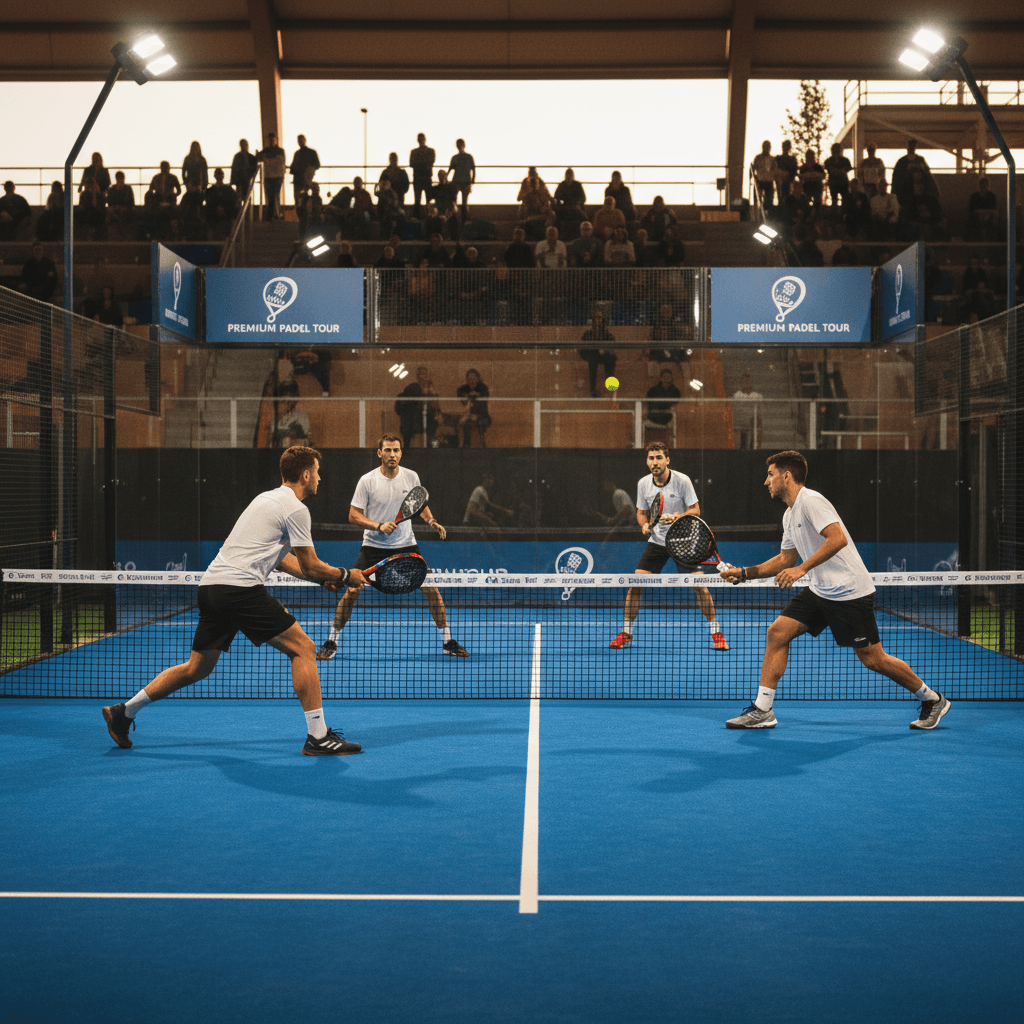 Competitive padel match between tour participants